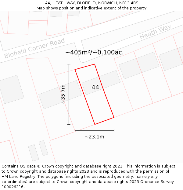 44, HEATH WAY, BLOFIELD, NORWICH, NR13 4RS: Plot and title map