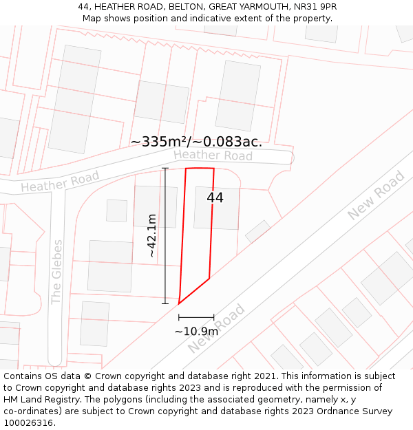 44, HEATHER ROAD, BELTON, GREAT YARMOUTH, NR31 9PR: Plot and title map