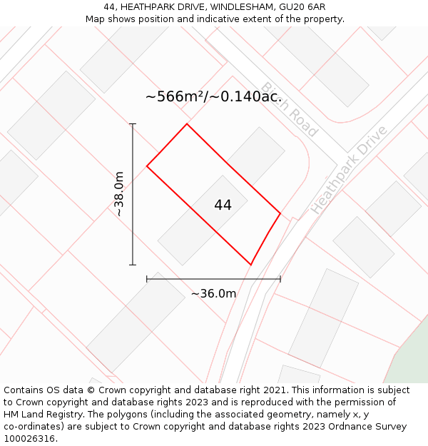 44, HEATHPARK DRIVE, WINDLESHAM, GU20 6AR: Plot and title map