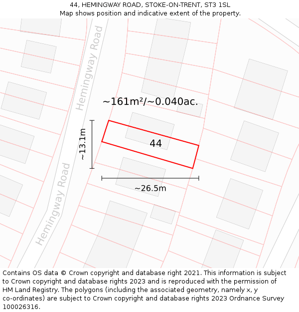 44, HEMINGWAY ROAD, STOKE-ON-TRENT, ST3 1SL: Plot and title map