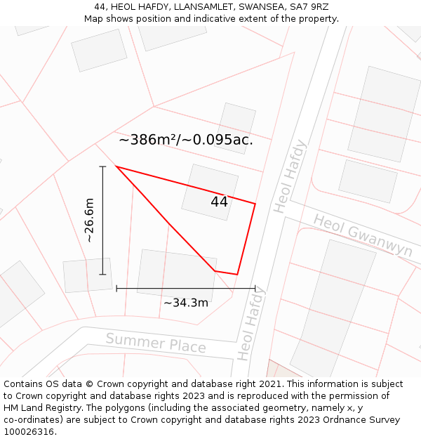 44, HEOL HAFDY, LLANSAMLET, SWANSEA, SA7 9RZ: Plot and title map