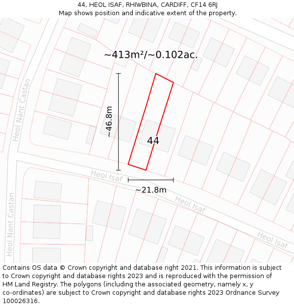 44, HEOL ISAF, RHIWBINA, CARDIFF, CF14 6RJ: Plot and title map