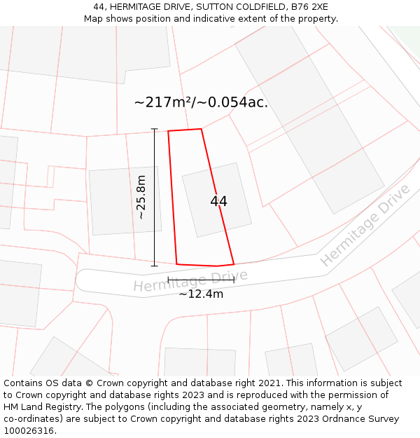 44, HERMITAGE DRIVE, SUTTON COLDFIELD, B76 2XE: Plot and title map