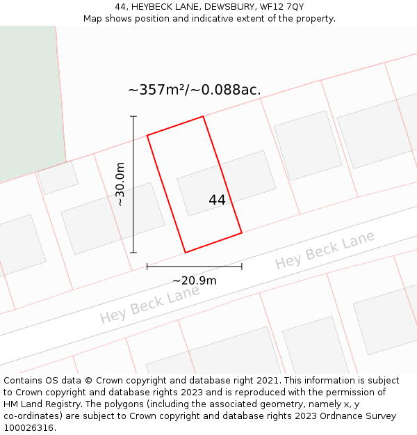 44, HEYBECK LANE, DEWSBURY, WF12 7QY: Plot and title map