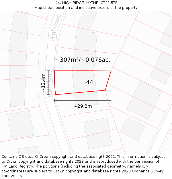 44, HIGH RIDGE, HYTHE, CT21 5TF: Plot and title map