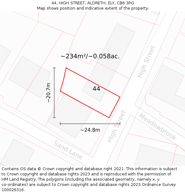 44, HIGH STREET, ALDRETH, ELY, CB6 3PG: Plot and title map