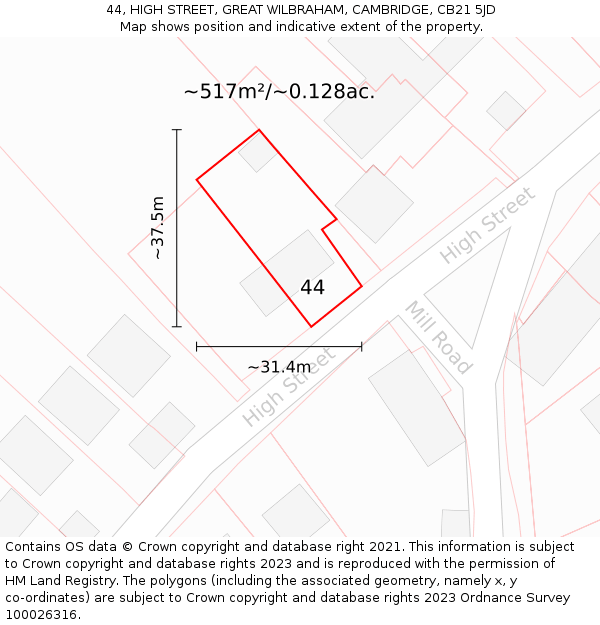 44, HIGH STREET, GREAT WILBRAHAM, CAMBRIDGE, CB21 5JD: Plot and title map