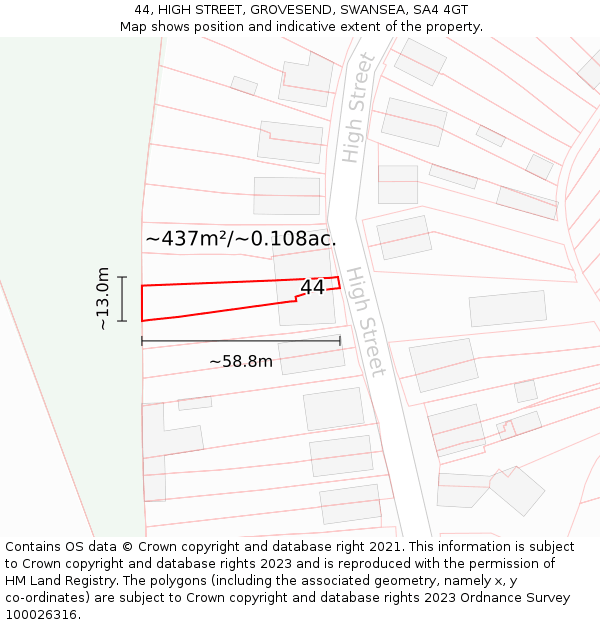 44, HIGH STREET, GROVESEND, SWANSEA, SA4 4GT: Plot and title map