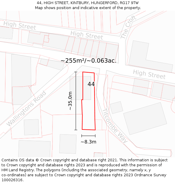 44, HIGH STREET, KINTBURY, HUNGERFORD, RG17 9TW: Plot and title map