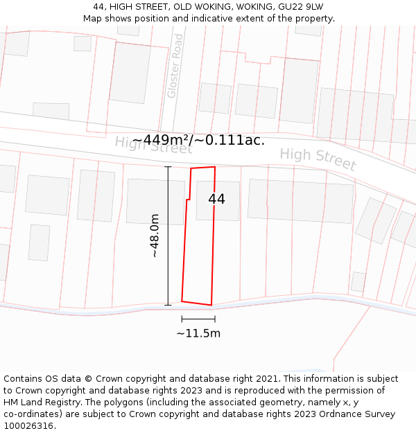 44, HIGH STREET, OLD WOKING, WOKING, GU22 9LW: Plot and title map