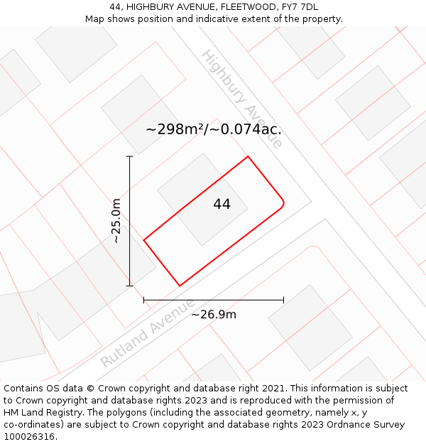 44, HIGHBURY AVENUE, FLEETWOOD, FY7 7DL: Plot and title map