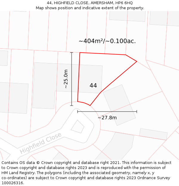 44, HIGHFIELD CLOSE, AMERSHAM, HP6 6HQ: Plot and title map