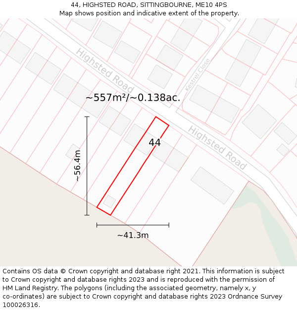 44, HIGHSTED ROAD, SITTINGBOURNE, ME10 4PS: Plot and title map