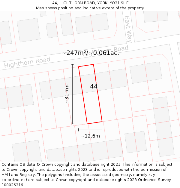 44, HIGHTHORN ROAD, YORK, YO31 9HE: Plot and title map