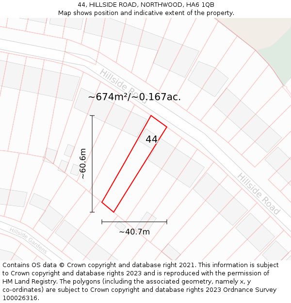 44, HILLSIDE ROAD, NORTHWOOD, HA6 1QB: Plot and title map