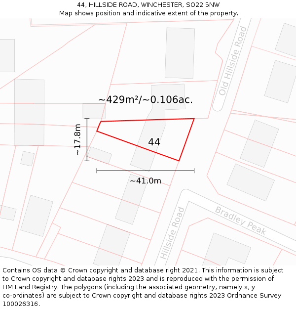 44, HILLSIDE ROAD, WINCHESTER, SO22 5NW: Plot and title map