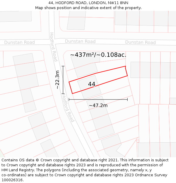 44, HODFORD ROAD, LONDON, NW11 8NN: Plot and title map