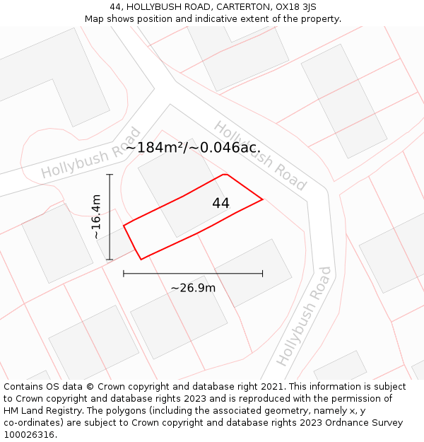 44, HOLLYBUSH ROAD, CARTERTON, OX18 3JS: Plot and title map