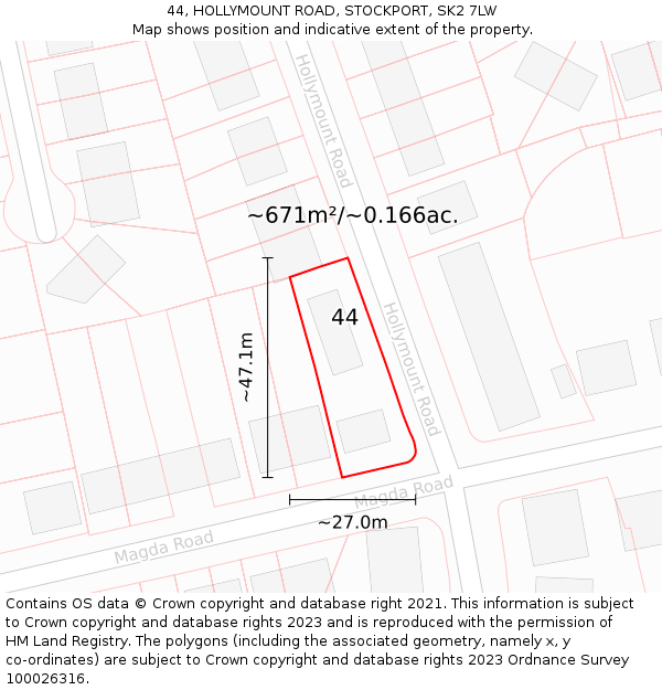 44, HOLLYMOUNT ROAD, STOCKPORT, SK2 7LW: Plot and title map