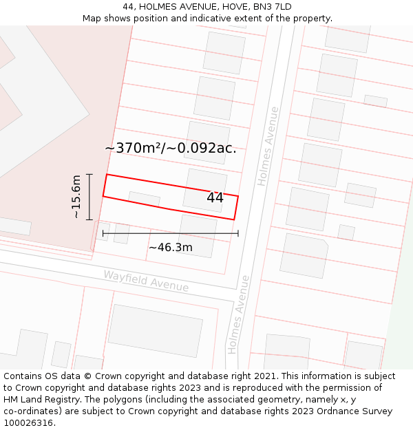 44, HOLMES AVENUE, HOVE, BN3 7LD: Plot and title map