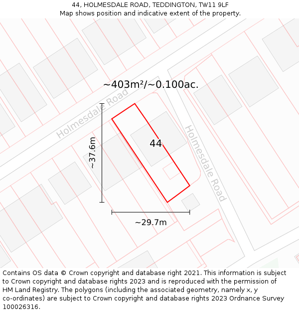 44, HOLMESDALE ROAD, TEDDINGTON, TW11 9LF: Plot and title map