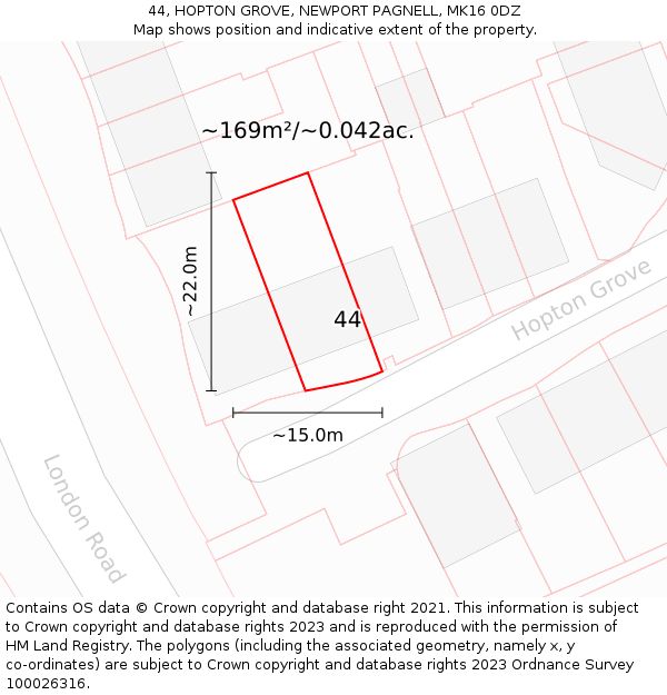 44, HOPTON GROVE, NEWPORT PAGNELL, MK16 0DZ: Plot and title map