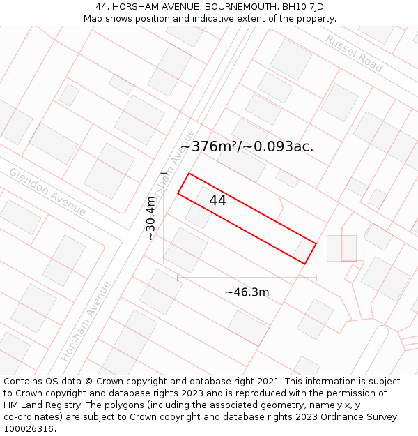 44, HORSHAM AVENUE, BOURNEMOUTH, BH10 7JD: Plot and title map