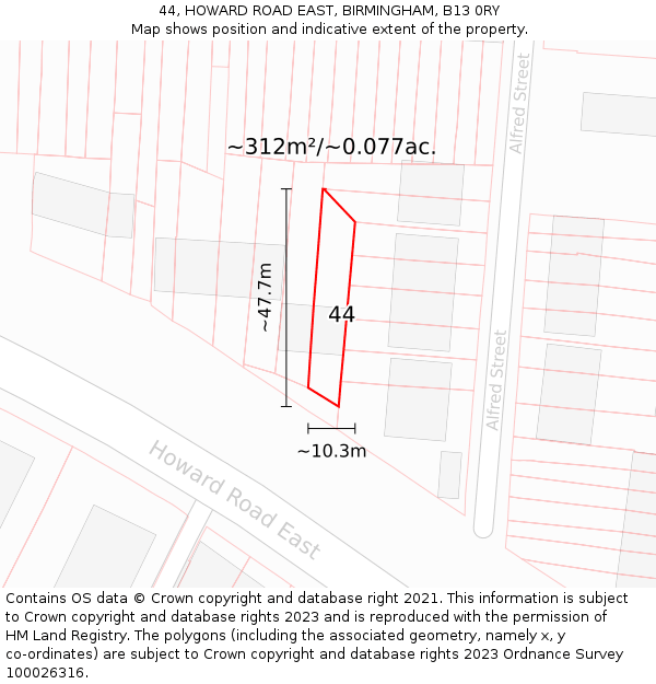 44, HOWARD ROAD EAST, BIRMINGHAM, B13 0RY: Plot and title map