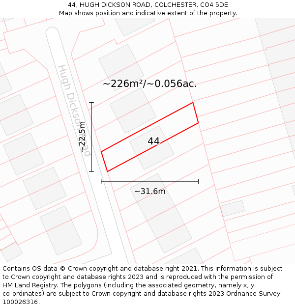 44, HUGH DICKSON ROAD, COLCHESTER, CO4 5DE: Plot and title map