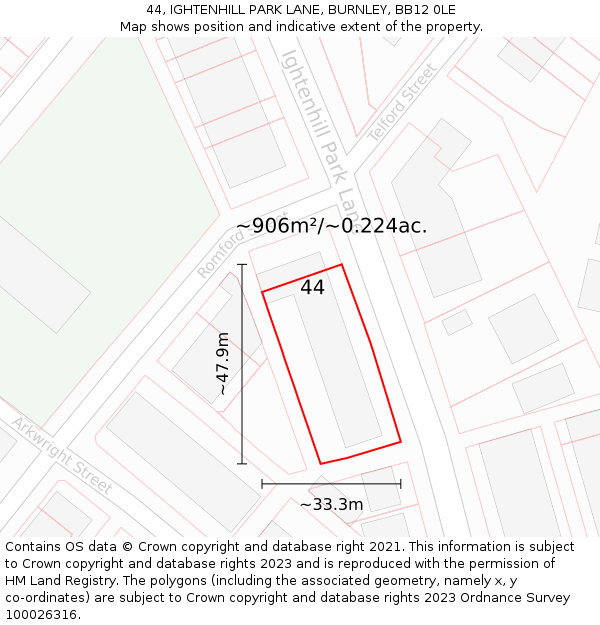 44, IGHTENHILL PARK LANE, BURNLEY, BB12 0LE: Plot and title map