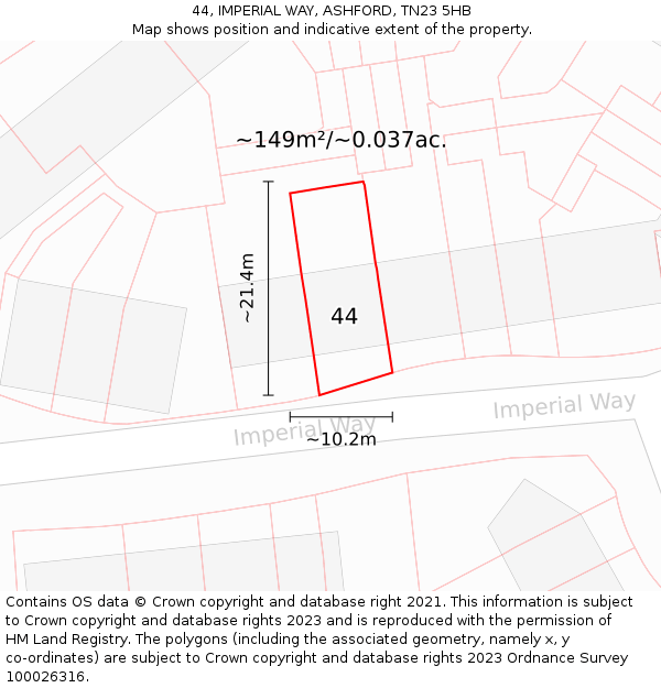 44, IMPERIAL WAY, ASHFORD, TN23 5HB: Plot and title map