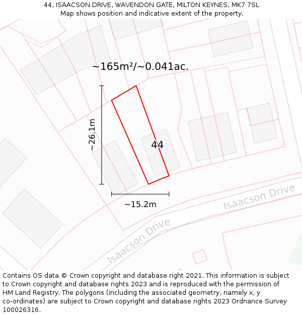 44, ISAACSON DRIVE, WAVENDON GATE, MILTON KEYNES, MK7 7SL: Plot and title map