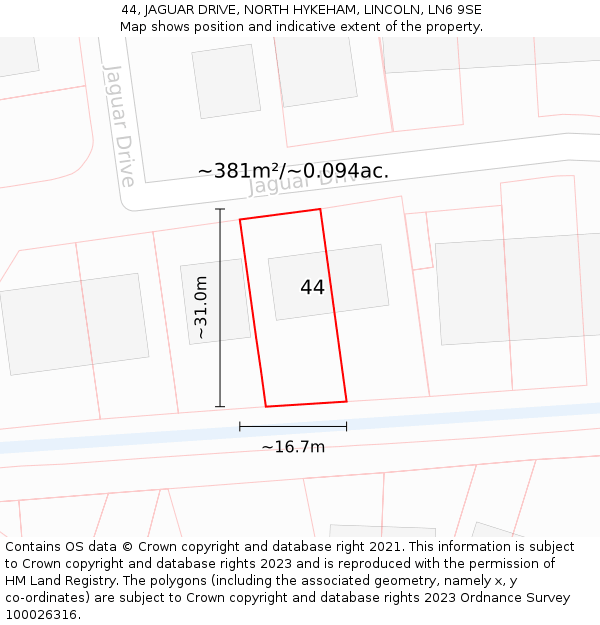 44, JAGUAR DRIVE, NORTH HYKEHAM, LINCOLN, LN6 9SE: Plot and title map