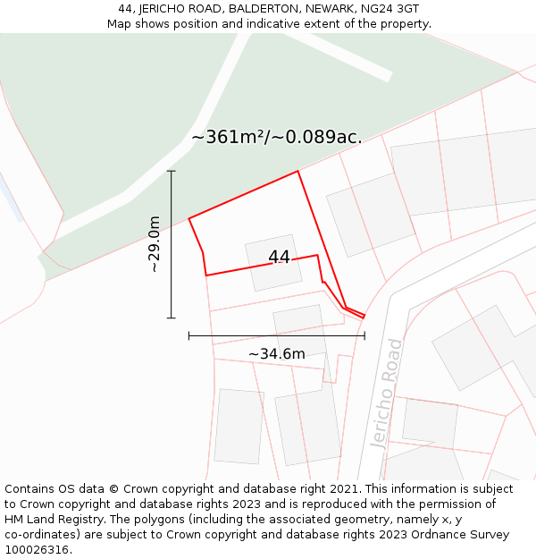 44, JERICHO ROAD, BALDERTON, NEWARK, NG24 3GT: Plot and title map