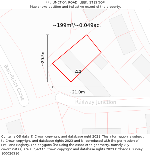 44, JUNCTION ROAD, LEEK, ST13 5QP: Plot and title map