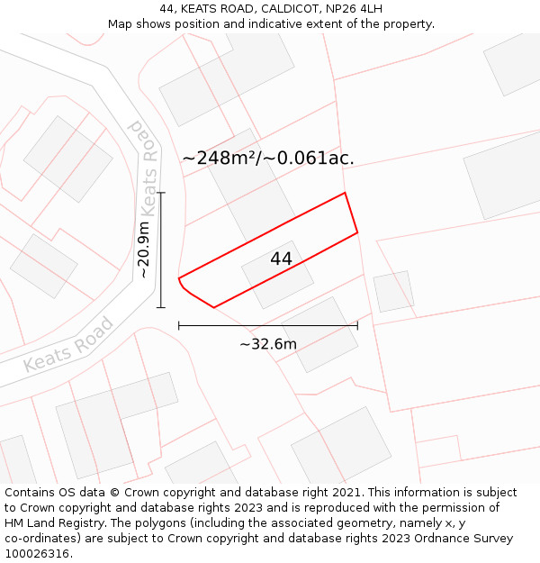 44, KEATS ROAD, CALDICOT, NP26 4LH: Plot and title map