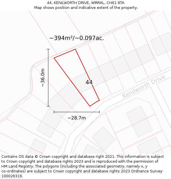 44, KENILWORTH DRIVE, WIRRAL, CH61 8TA: Plot and title map