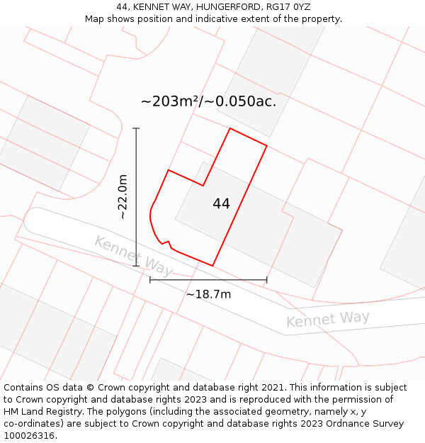 44, KENNET WAY, HUNGERFORD, RG17 0YZ: Plot and title map