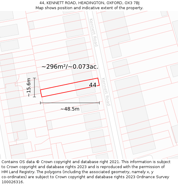 44, KENNETT ROAD, HEADINGTON, OXFORD, OX3 7BJ: Plot and title map