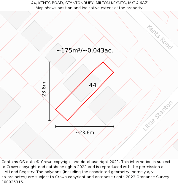 44, KENTS ROAD, STANTONBURY, MILTON KEYNES, MK14 6AZ: Plot and title map