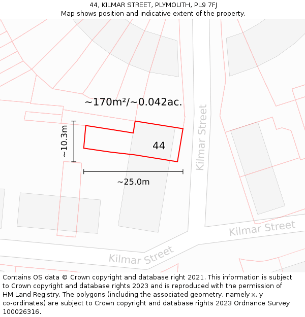 44, KILMAR STREET, PLYMOUTH, PL9 7FJ: Plot and title map