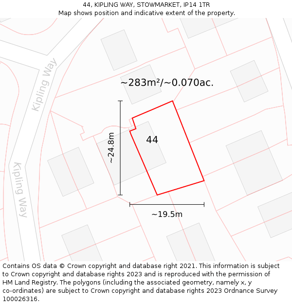 44, KIPLING WAY, STOWMARKET, IP14 1TR: Plot and title map