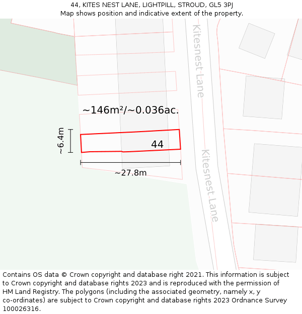 44, KITES NEST LANE, LIGHTPILL, STROUD, GL5 3PJ: Plot and title map