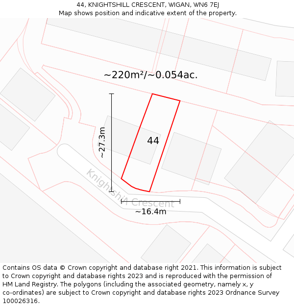 44, KNIGHTSHILL CRESCENT, WIGAN, WN6 7EJ: Plot and title map