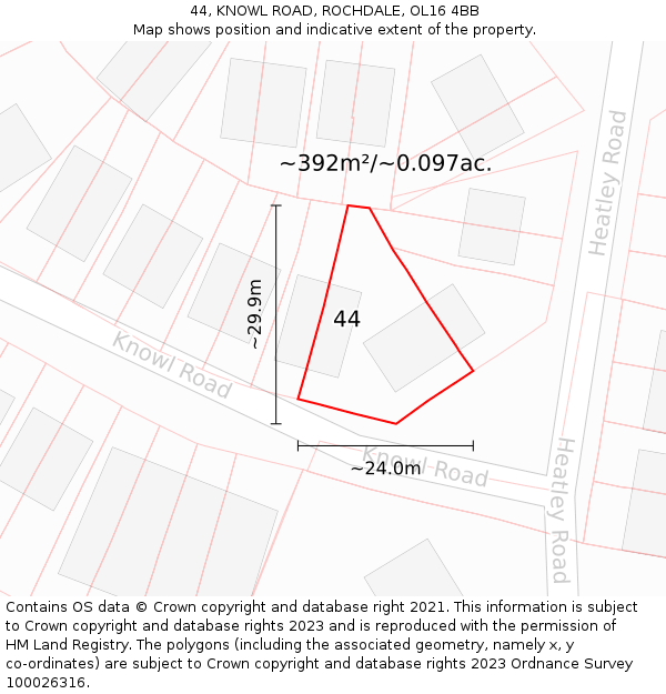 44, KNOWL ROAD, ROCHDALE, OL16 4BB: Plot and title map