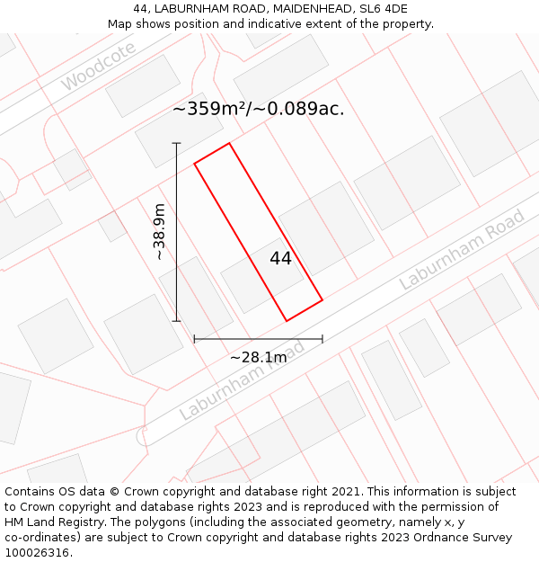 44, LABURNHAM ROAD, MAIDENHEAD, SL6 4DE: Plot and title map