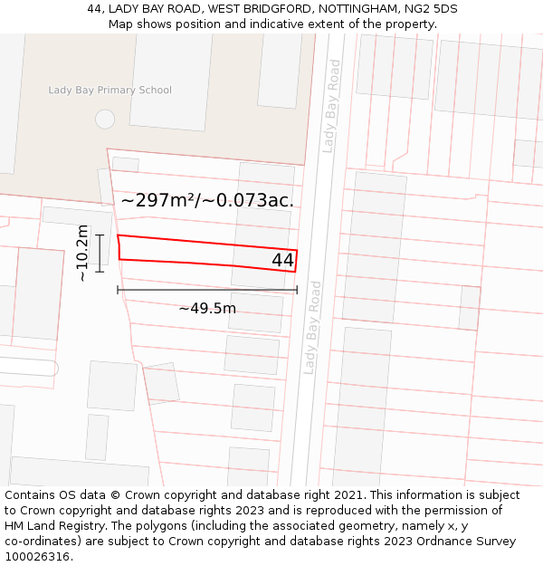 44, LADY BAY ROAD, WEST BRIDGFORD, NOTTINGHAM, NG2 5DS: Plot and title map