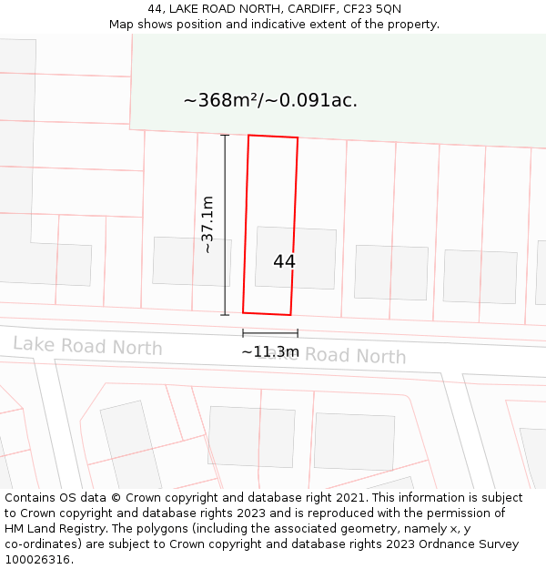 44, LAKE ROAD NORTH, CARDIFF, CF23 5QN: Plot and title map