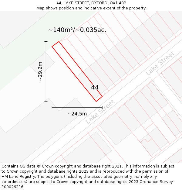 44, LAKE STREET, OXFORD, OX1 4RP: Plot and title map