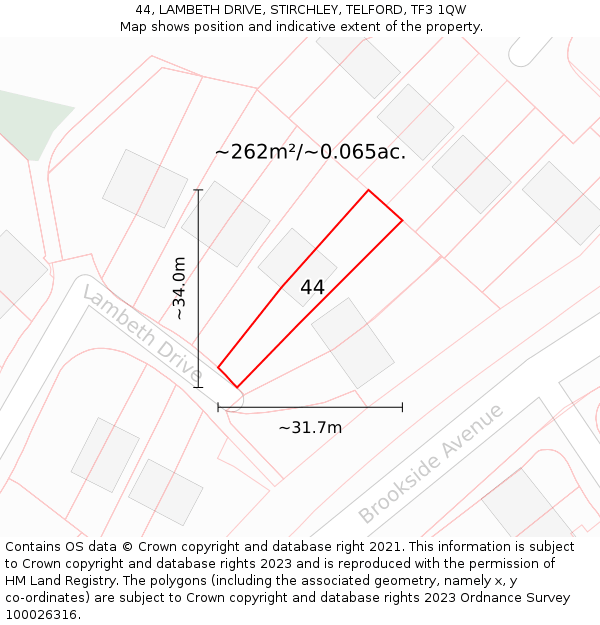 44, LAMBETH DRIVE, STIRCHLEY, TELFORD, TF3 1QW: Plot and title map